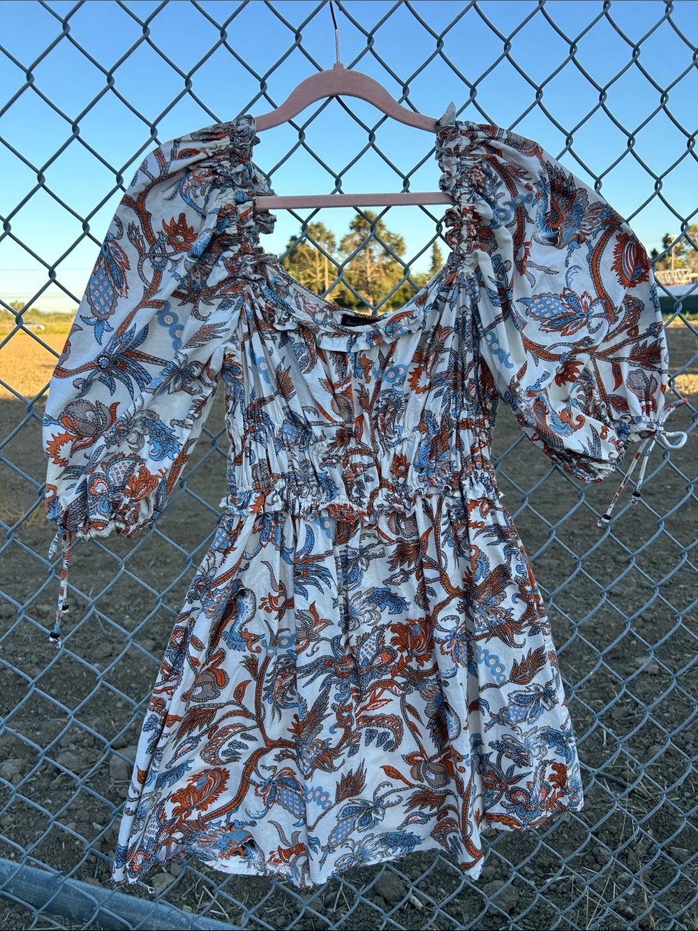 House of Harlow 1960 Earthy Boho Mini Dress White, Rust & Blue